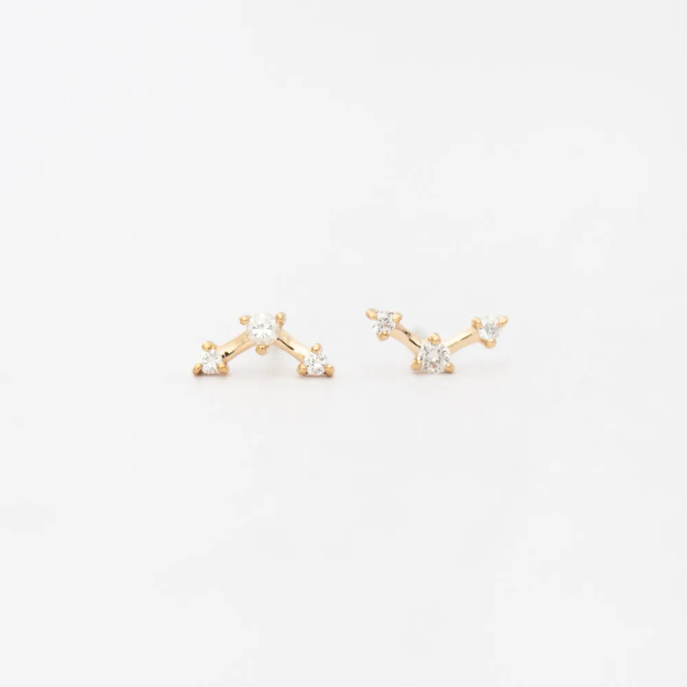 Mini Three-Step Point White Diamond Earrings