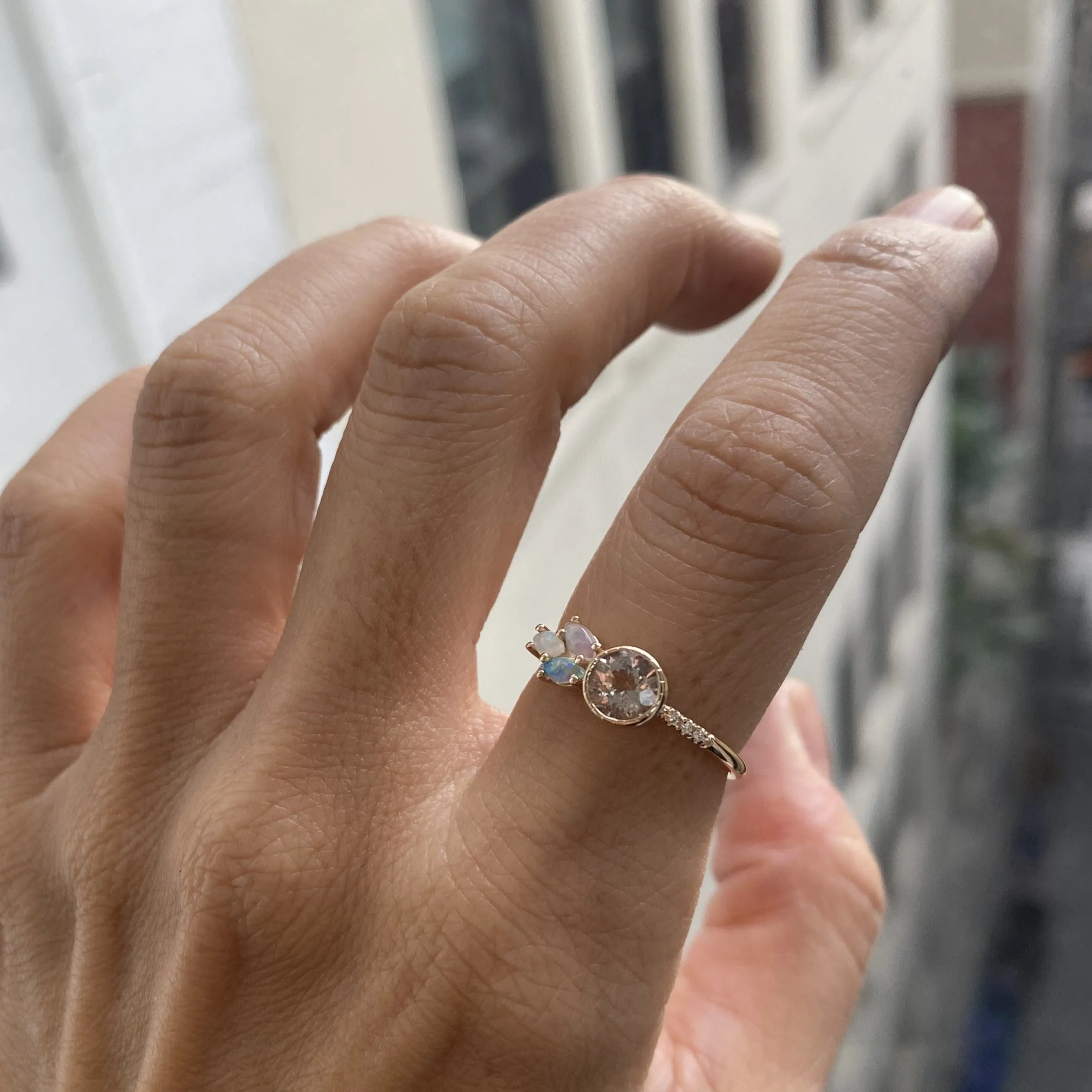 Morganite Opal Leaf Ring