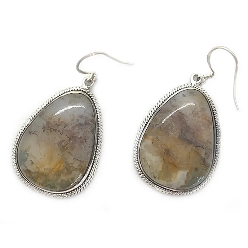 Moss Agate Gemstone Earrings - B