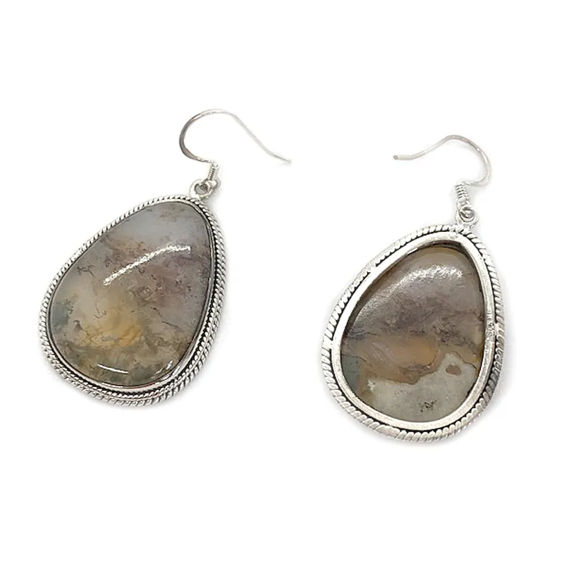 Moss Agate Gemstone Earrings - B