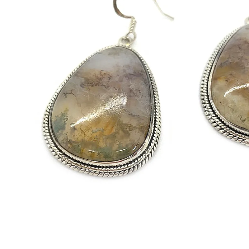 Moss Agate Gemstone Earrings - B