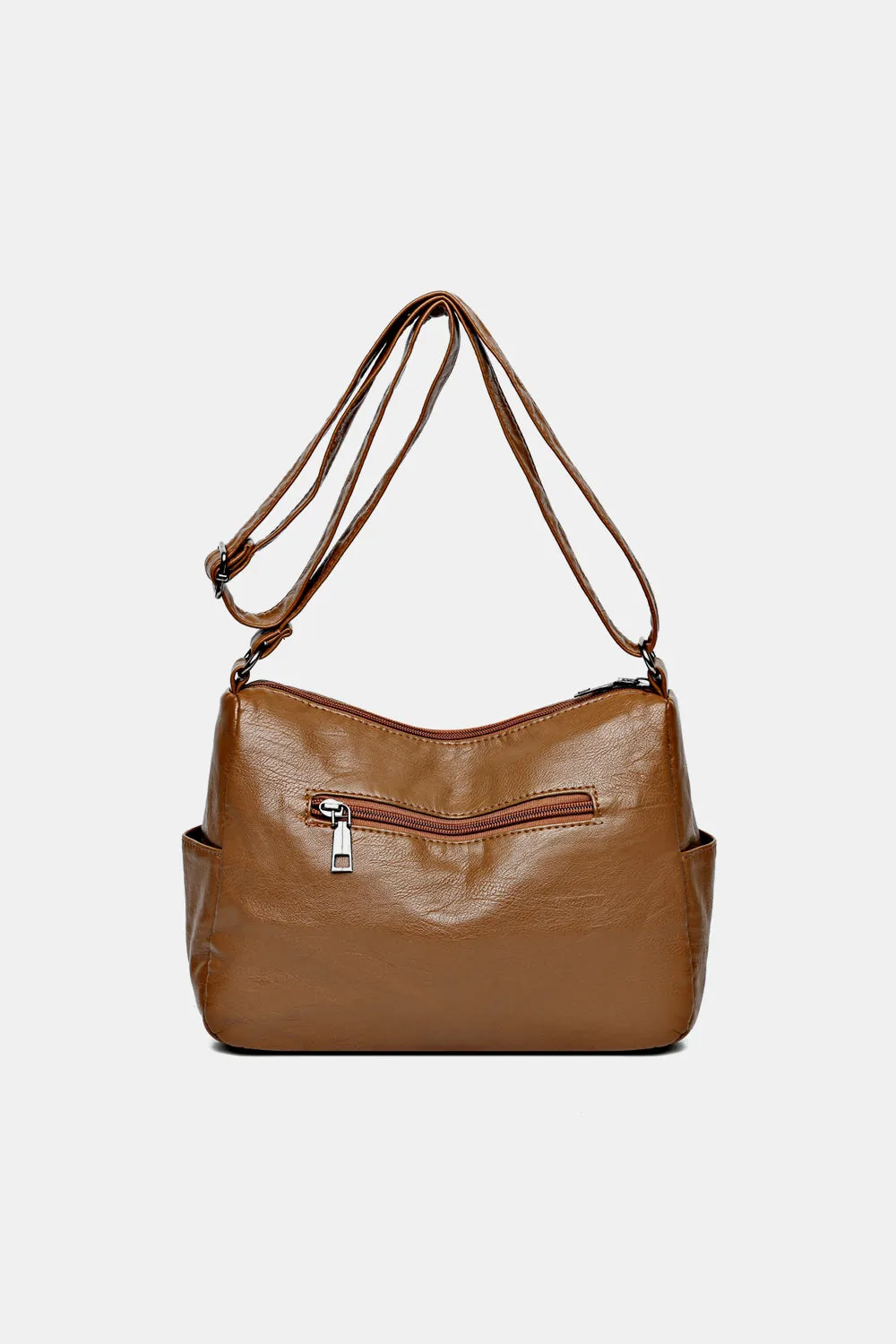 Multi-Pocket Vegan Leather Hobo with Buckle Accents