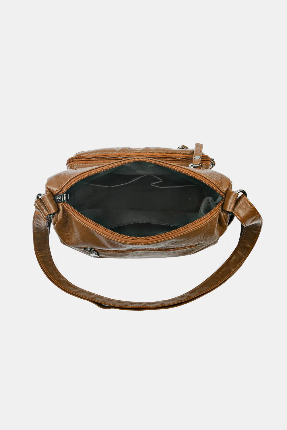 Multi-Pocket Vegan Leather Hobo with Buckle Accents