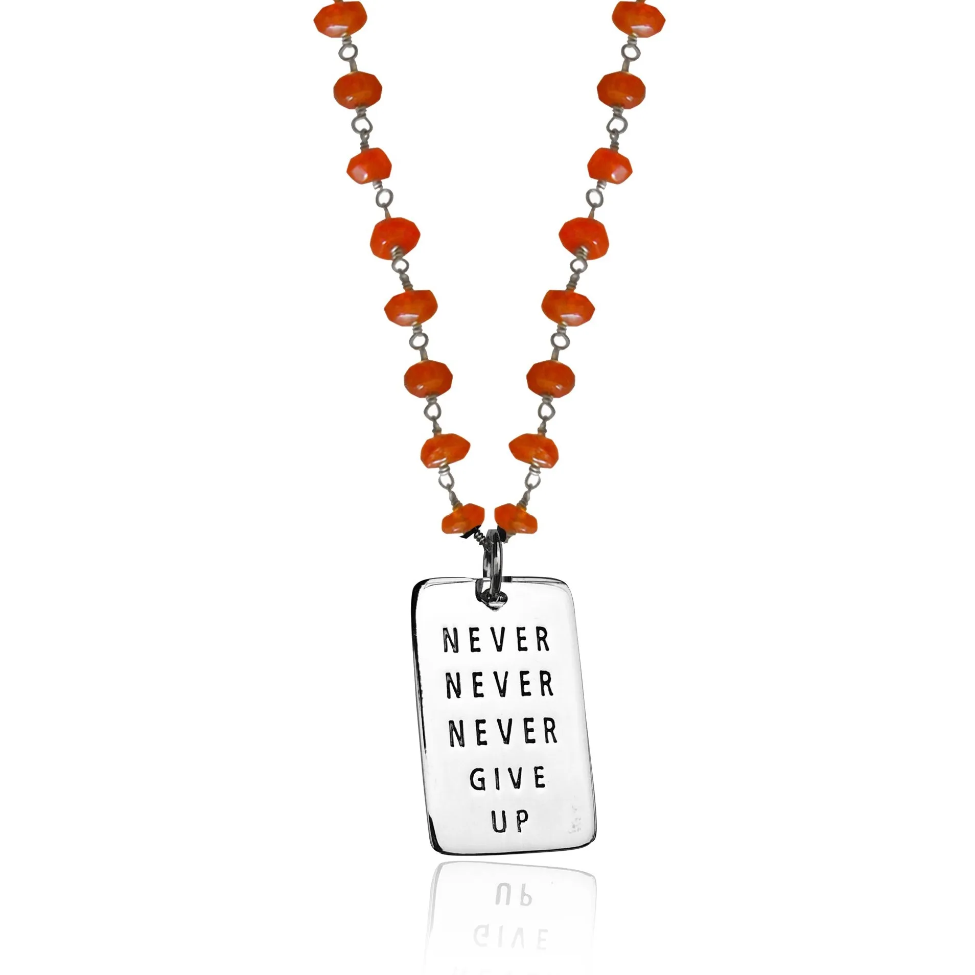 Never Give Up Carnelian Dog Tag Necklace