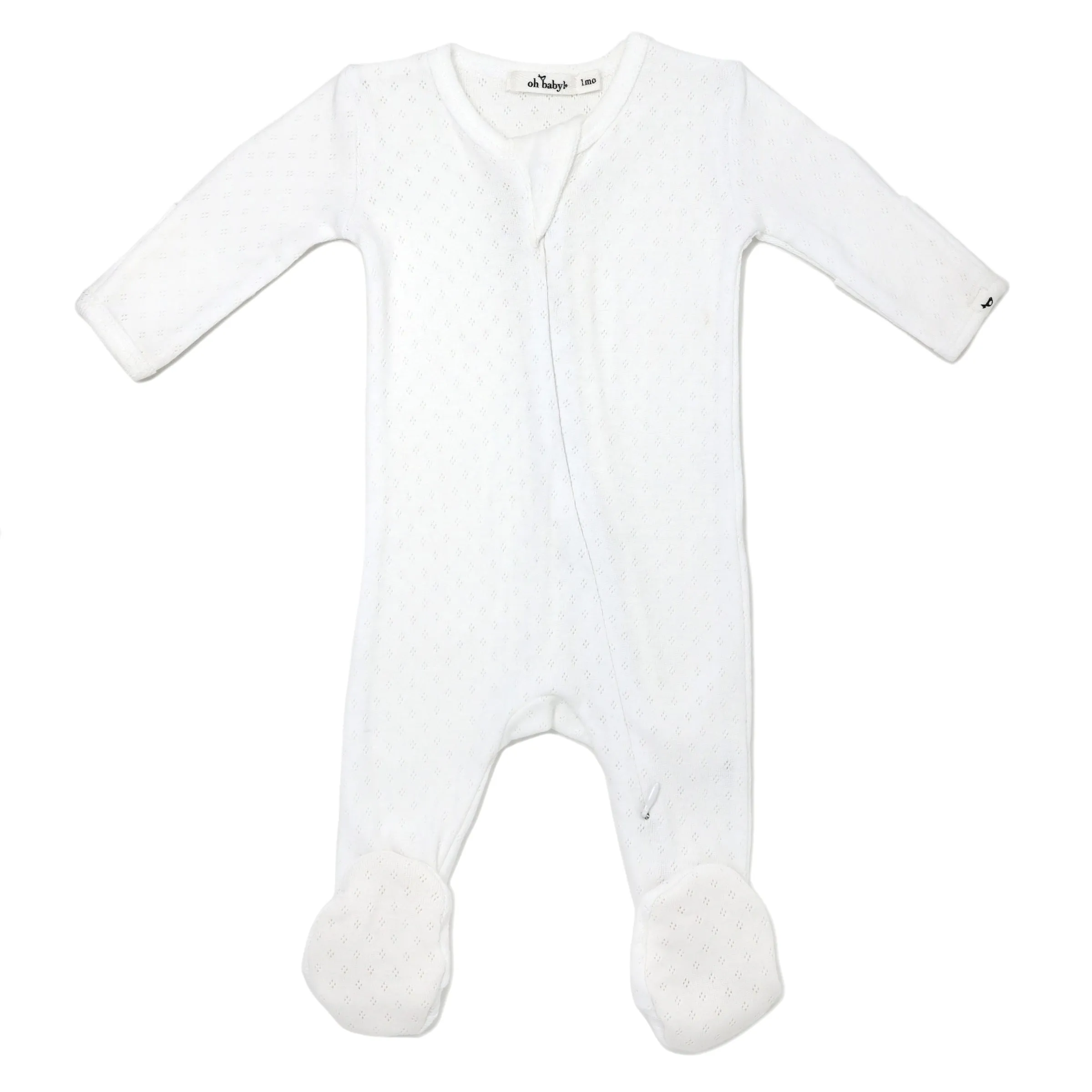 oh baby! Pointelle Zipper Footie - Cream