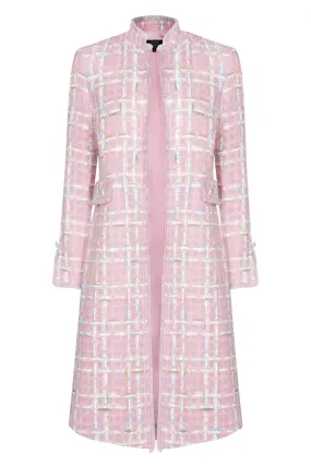 Pale Pink Tweed Dress-Coat with Pastel Checks - Claire