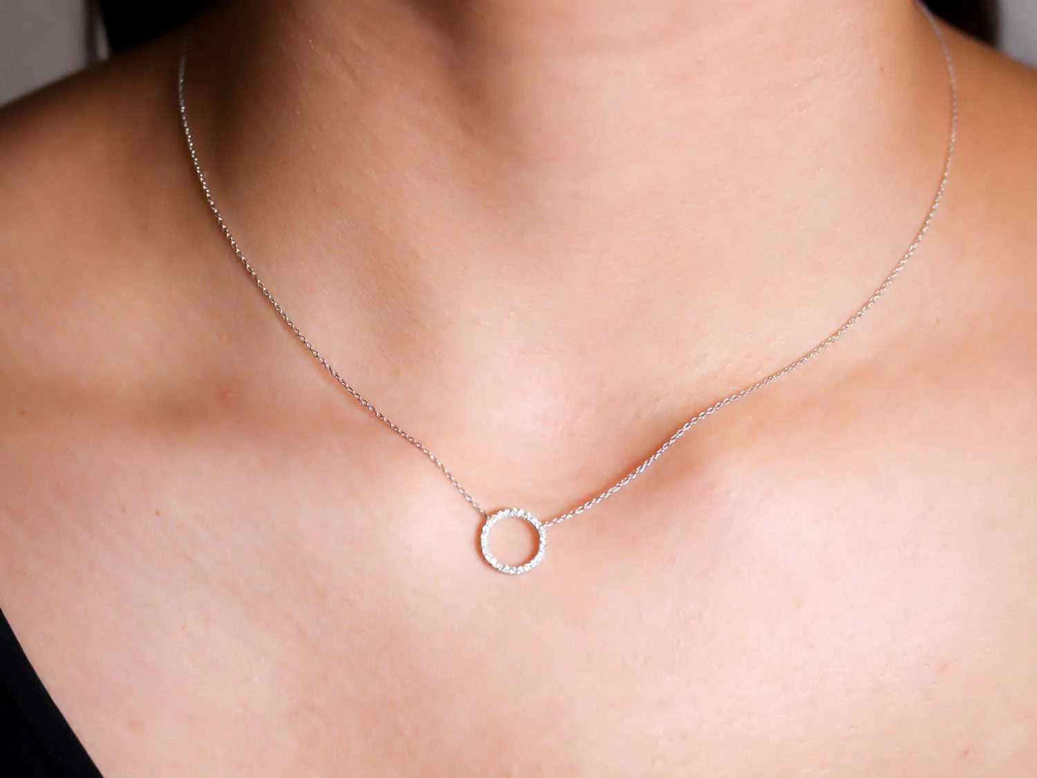 Petite Circle of Diamonds Necklace in White Gold