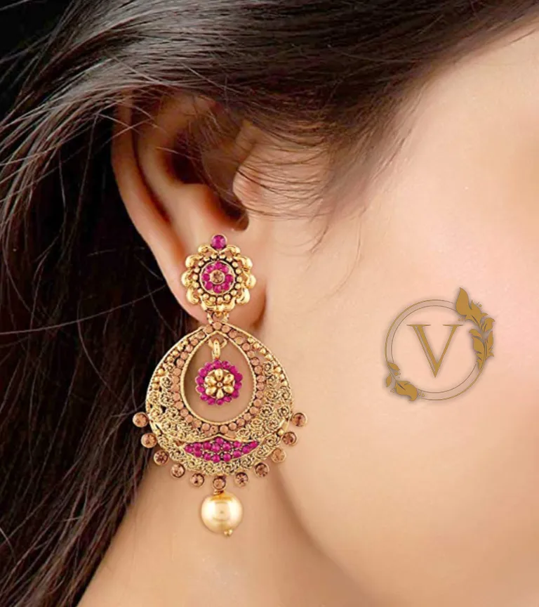 Pink Gold-Plated Chandbali Earrings