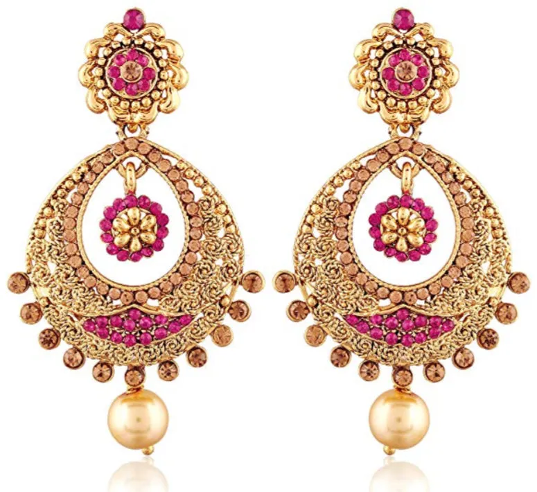 Pink Gold-Plated Chandbali Earrings