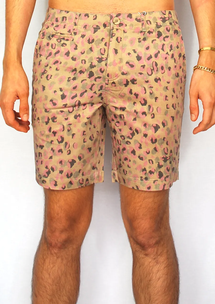 Pink Leopard Print Stretch Twill Walk Short