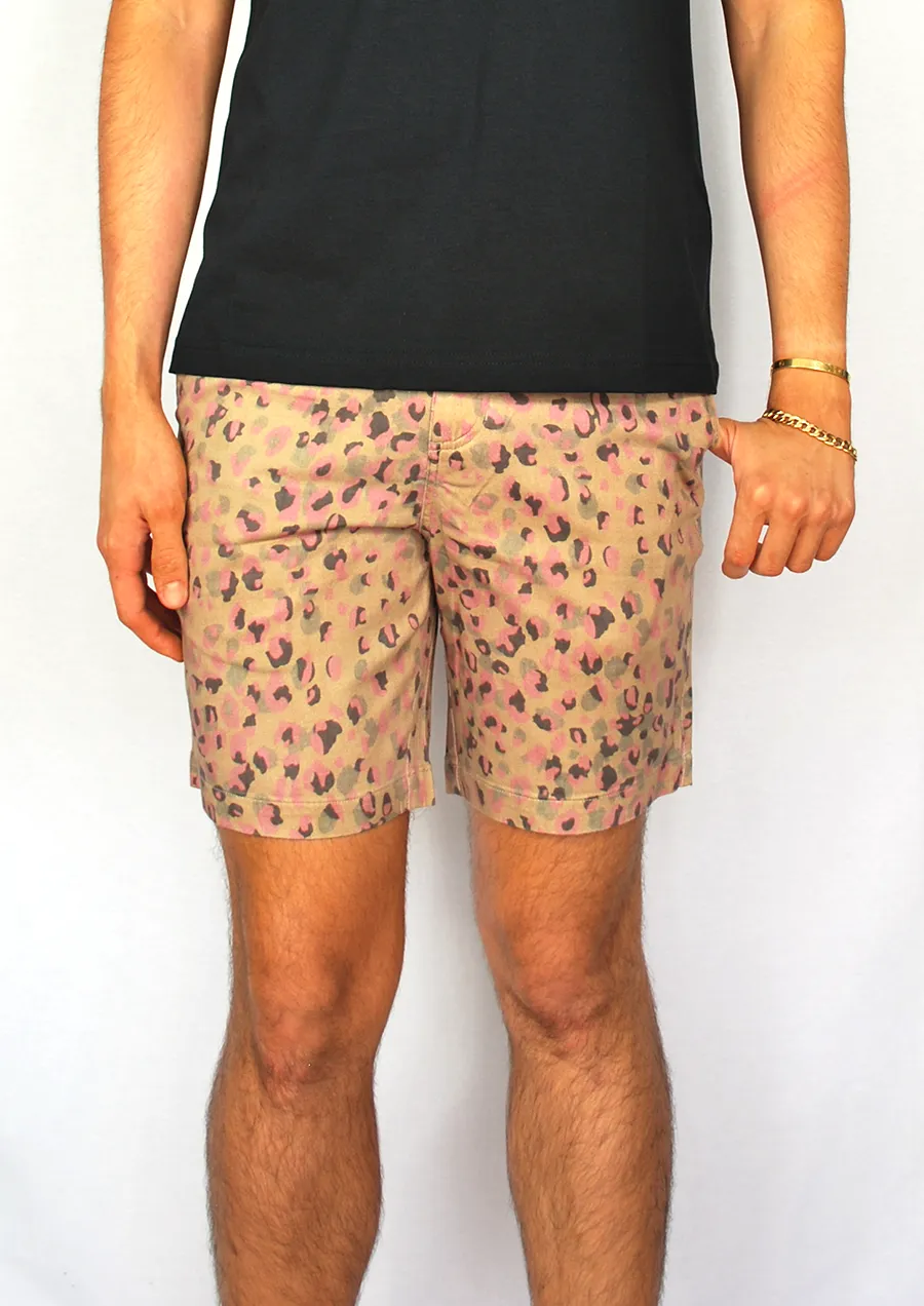 Pink Leopard Print Stretch Twill Walk Short