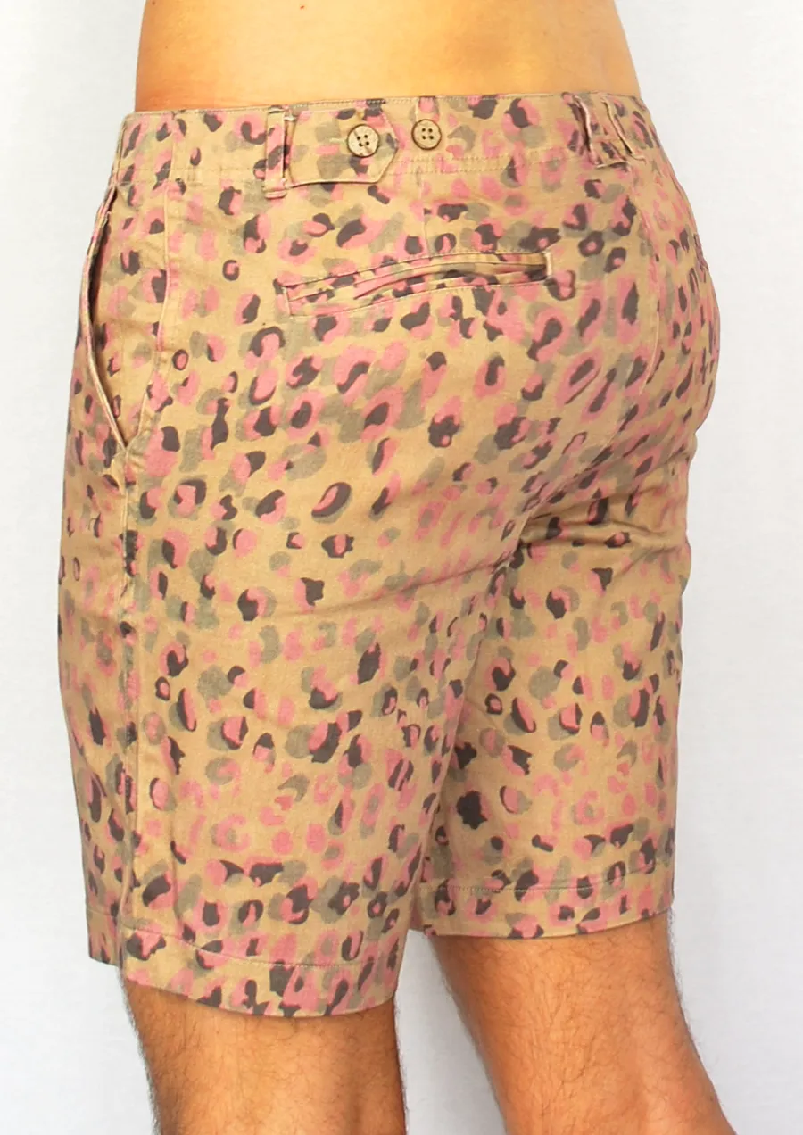 Pink Leopard Print Stretch Twill Walk Short