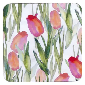 Pink Tulips Square Art Coasters - Set of 4