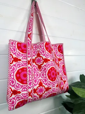 Pink/Red Medallion Quilted Tote Bag