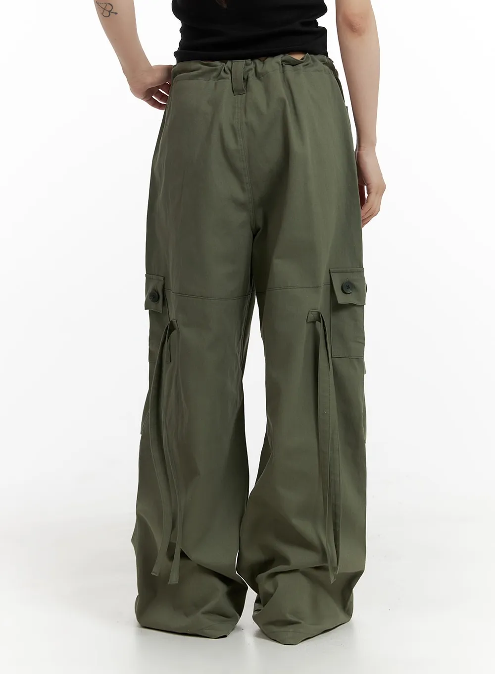 Pintuck Baggy Cargo String Pants CF429