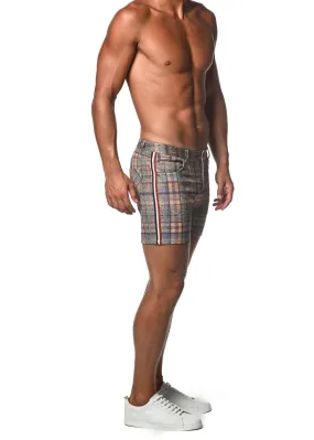 PLAID STRETCH KNIT SHORT W/ SIDE TAPE