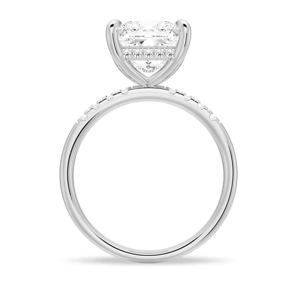 Princess Cut Moissanite With Hidden Halo Bridal Set with Men's Wedding Band