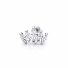 Prong Set Marquise CZ Tragus Cartilage Barbell Stud - Silver