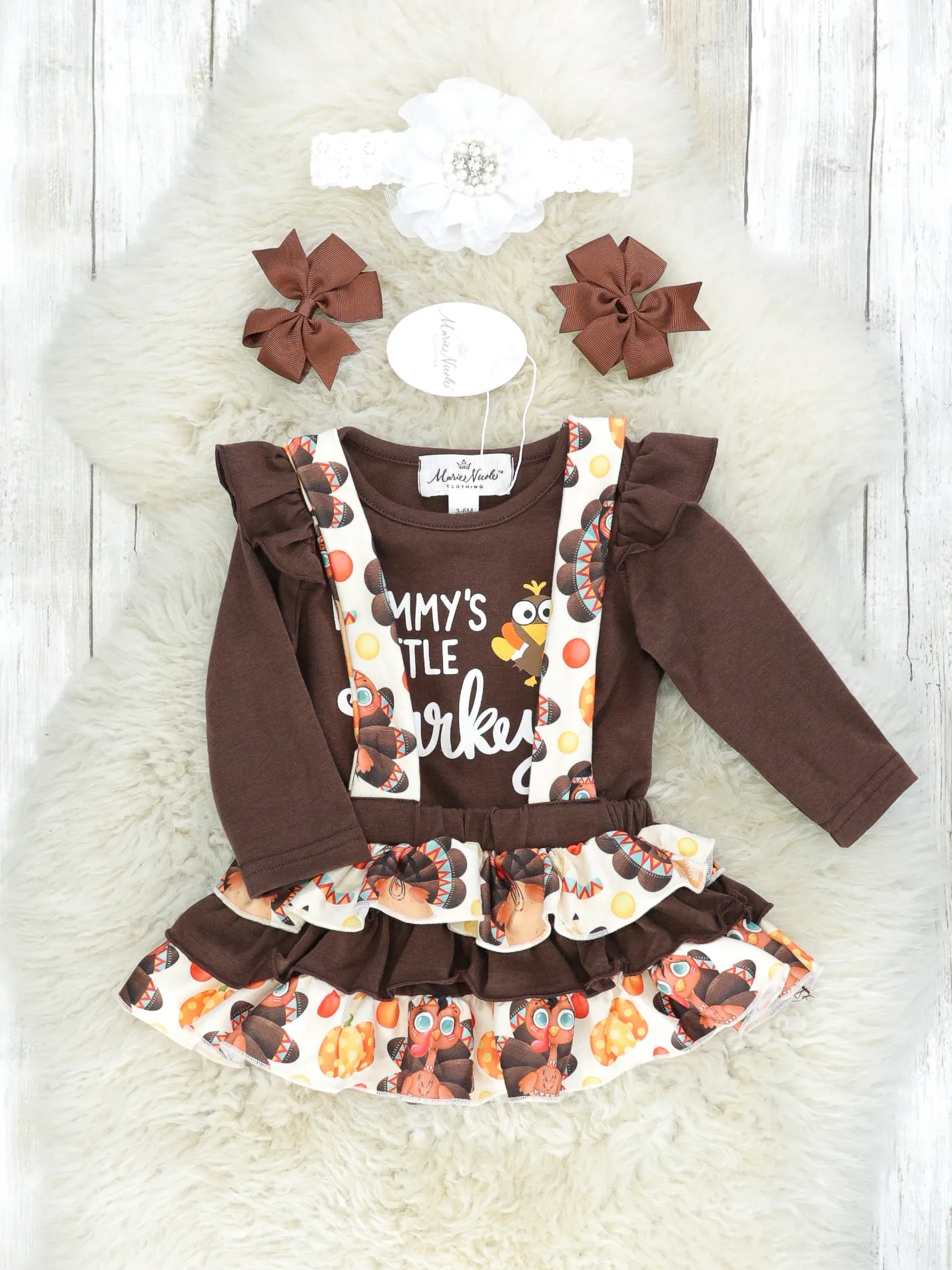 "Mommy's Little Turkey" Ruffle Overall Romper