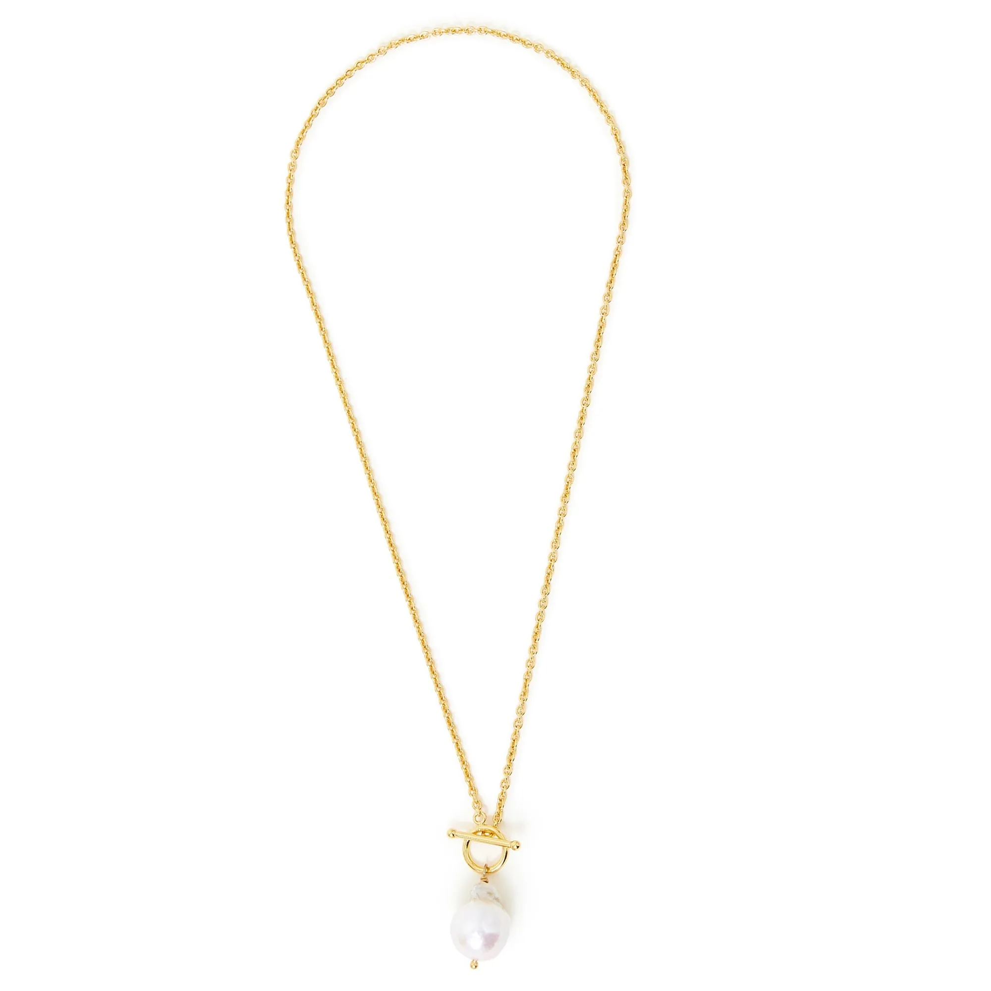 Real Gold-Plated Baroque Pearl Rope Chain Necklace