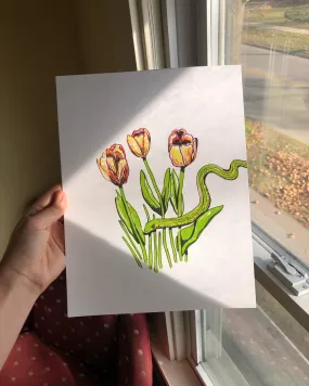 Refuge Studios Iowa City - Garter Snake Among Tulips Print