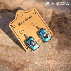 Rustic Couture's Bohemian Rectangle Dangle Aztec Turquoise Stone Earring