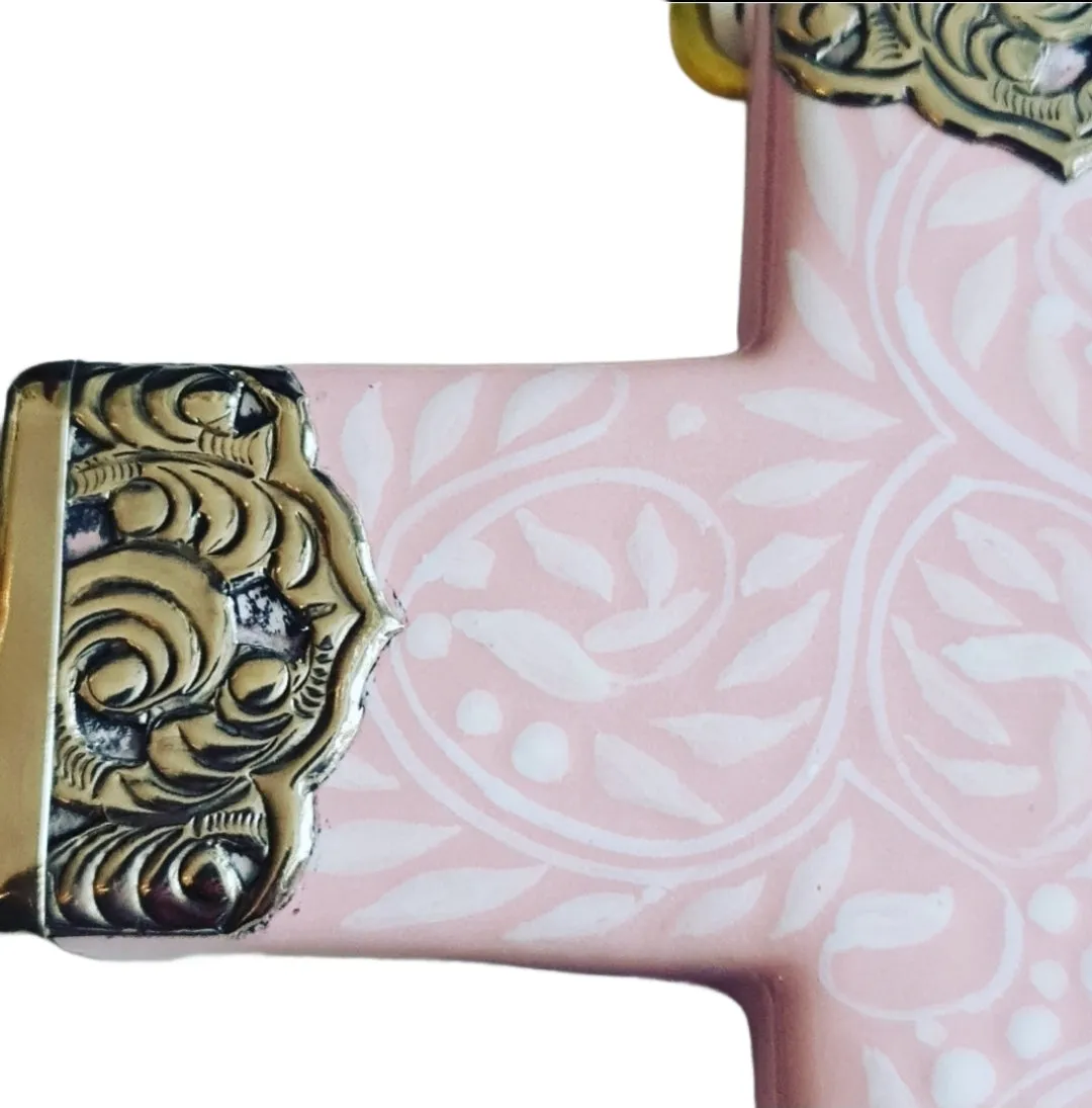 SALE Jaipur Pink ceramic brass wall cross