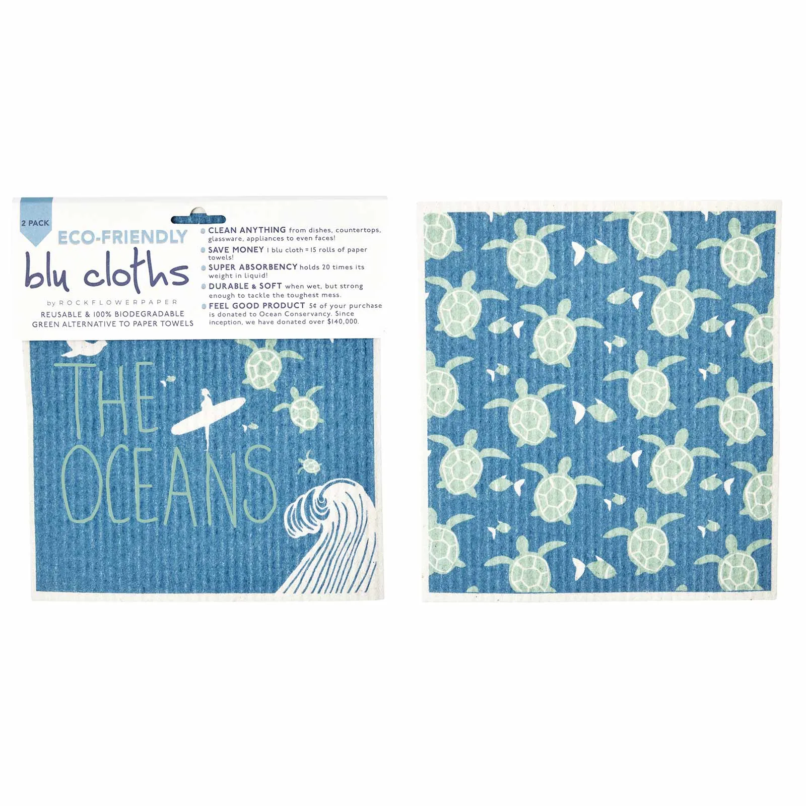 Save The Oceans Eco-Friendly blu Sponge Cloth - Set of 2