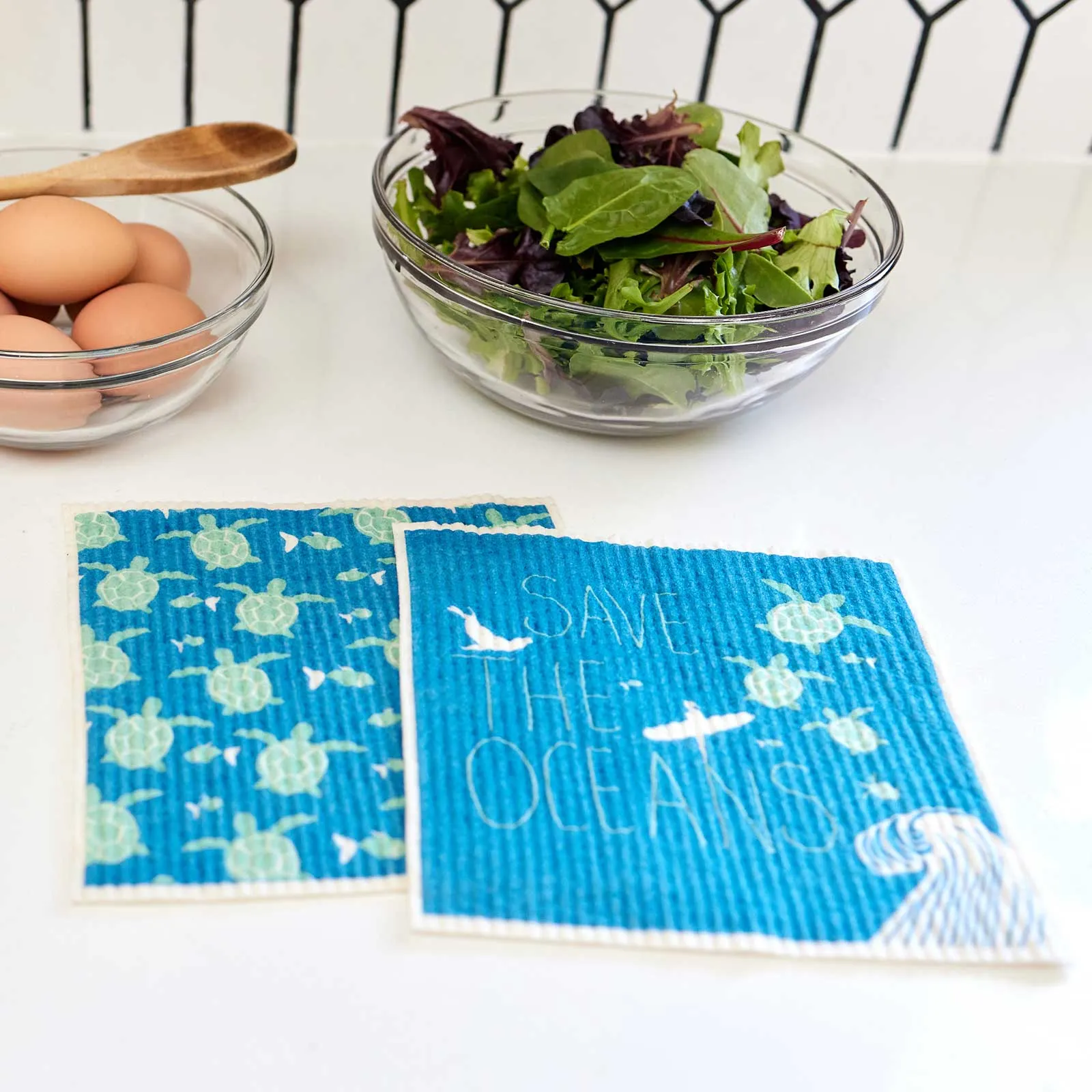 Save The Oceans Eco-Friendly blu Sponge Cloth - Set of 2