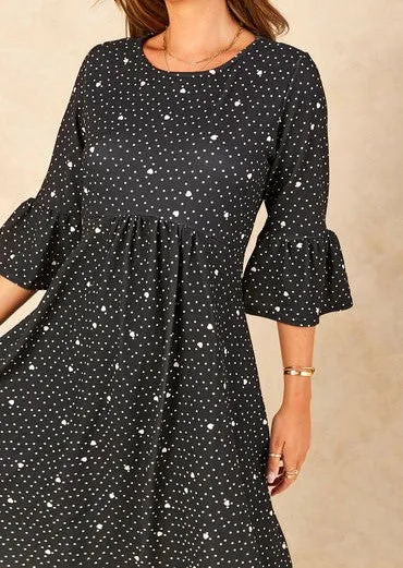 Signage Flute Sleeve Star And Spot Printed Skater Dress