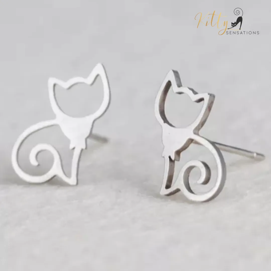 Sitting Cat Earrings (18K Gold or Sterling Silver Plating)