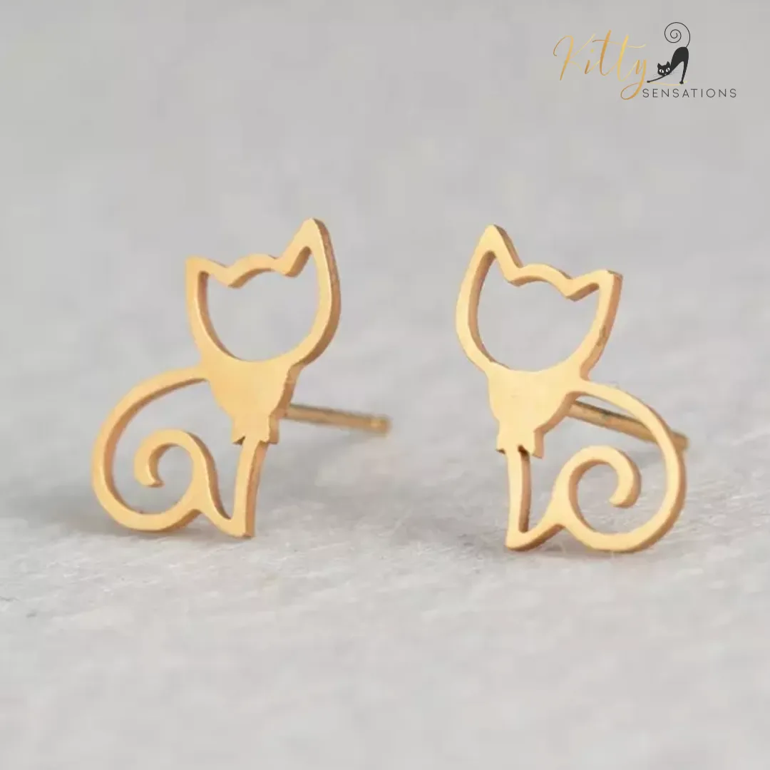 Sitting Cat Earrings (18K Gold or Sterling Silver Plating)