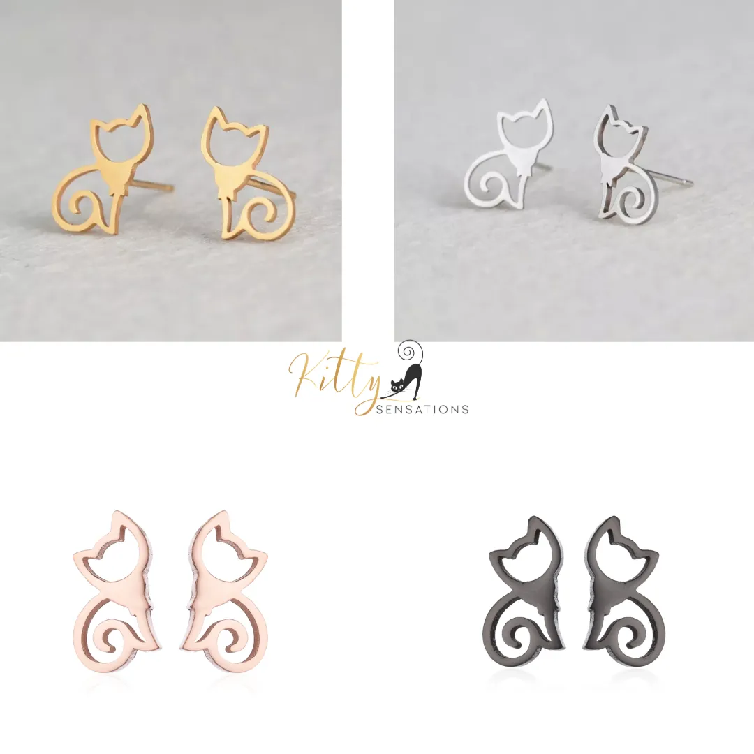 Sitting Cat Earrings (18K Gold or Sterling Silver Plating)