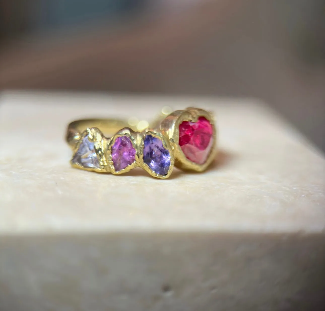 Sold Out - 18 Ct Gold Ruby Heart Ring with Sapphires