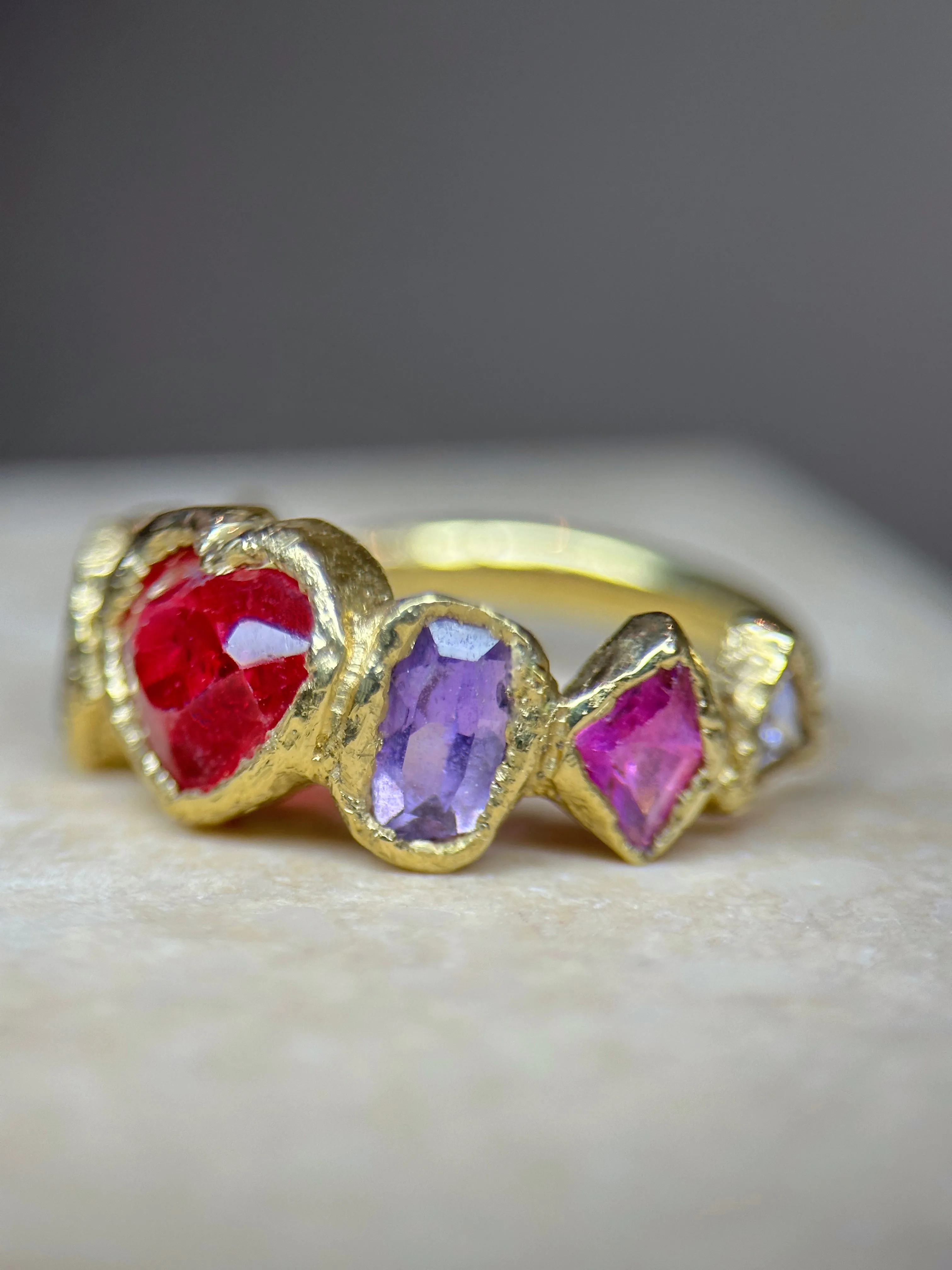 Sold Out - 18 Ct Gold Ruby Heart Ring with Sapphires