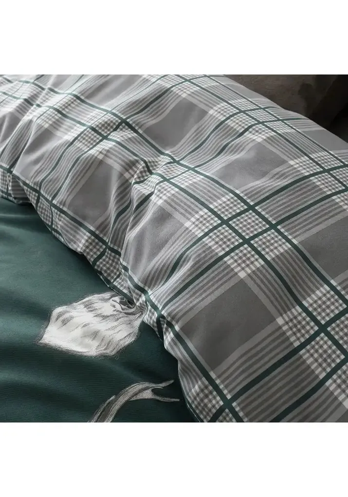 Stag Check Duvet Cover Set With Pillowcases - Green