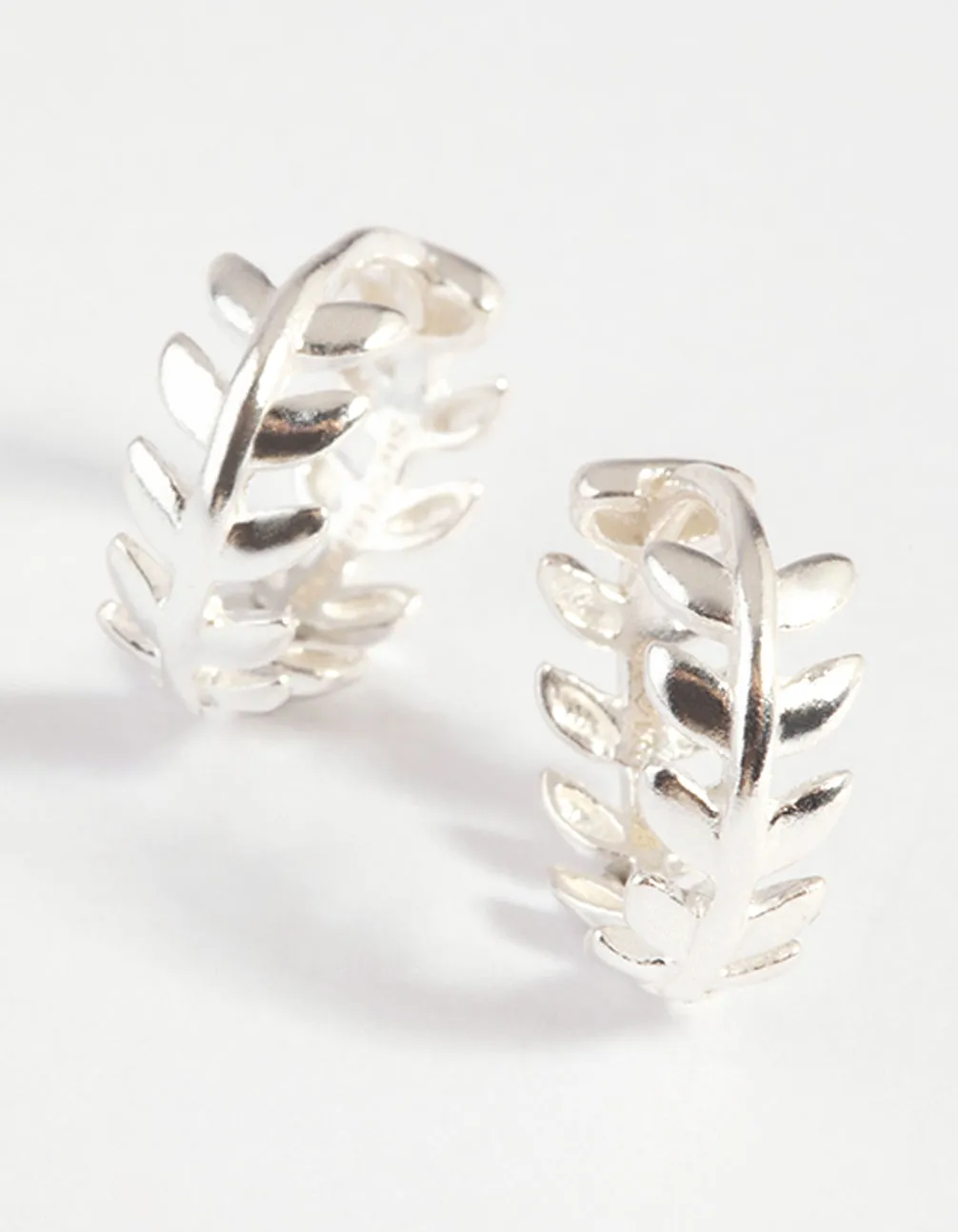 Sterling Silver Leaf Huggie Hoop Earrings