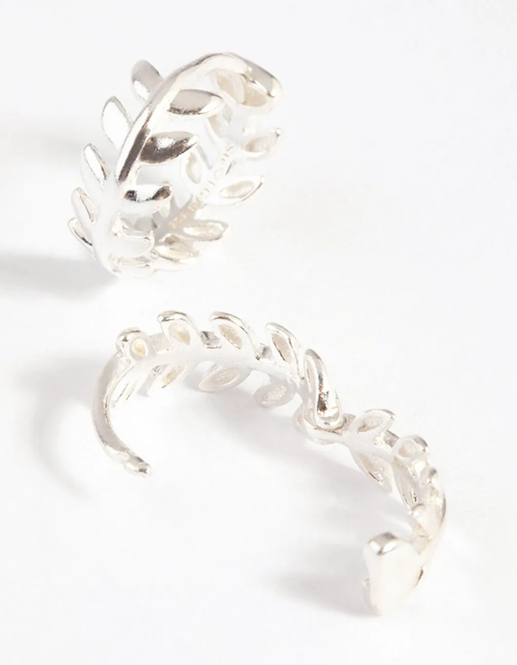 Sterling Silver Leaf Huggie Hoop Earrings