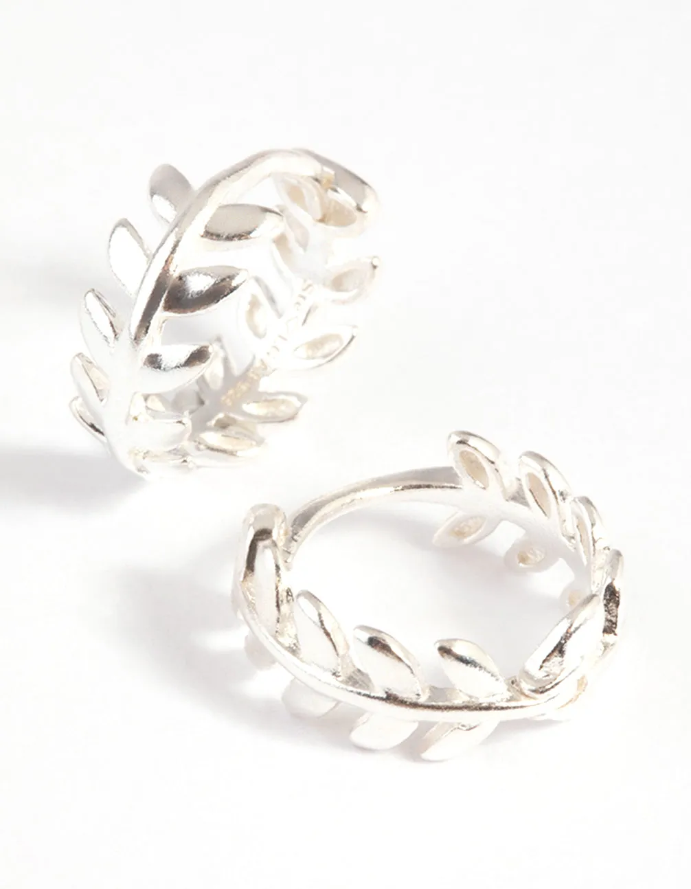 Sterling Silver Leaf Huggie Hoop Earrings