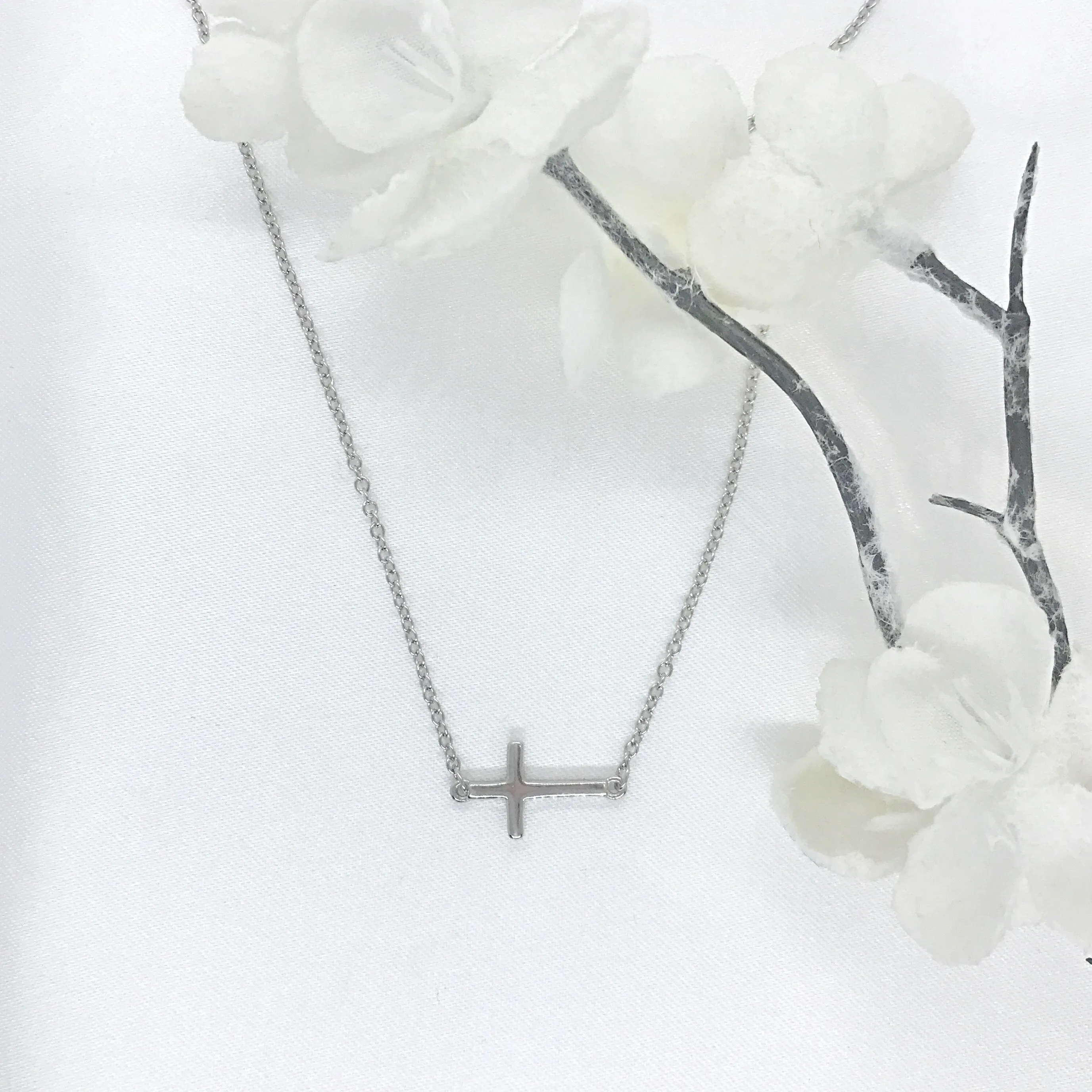 Sterling Silver Sideways Cross Necklace