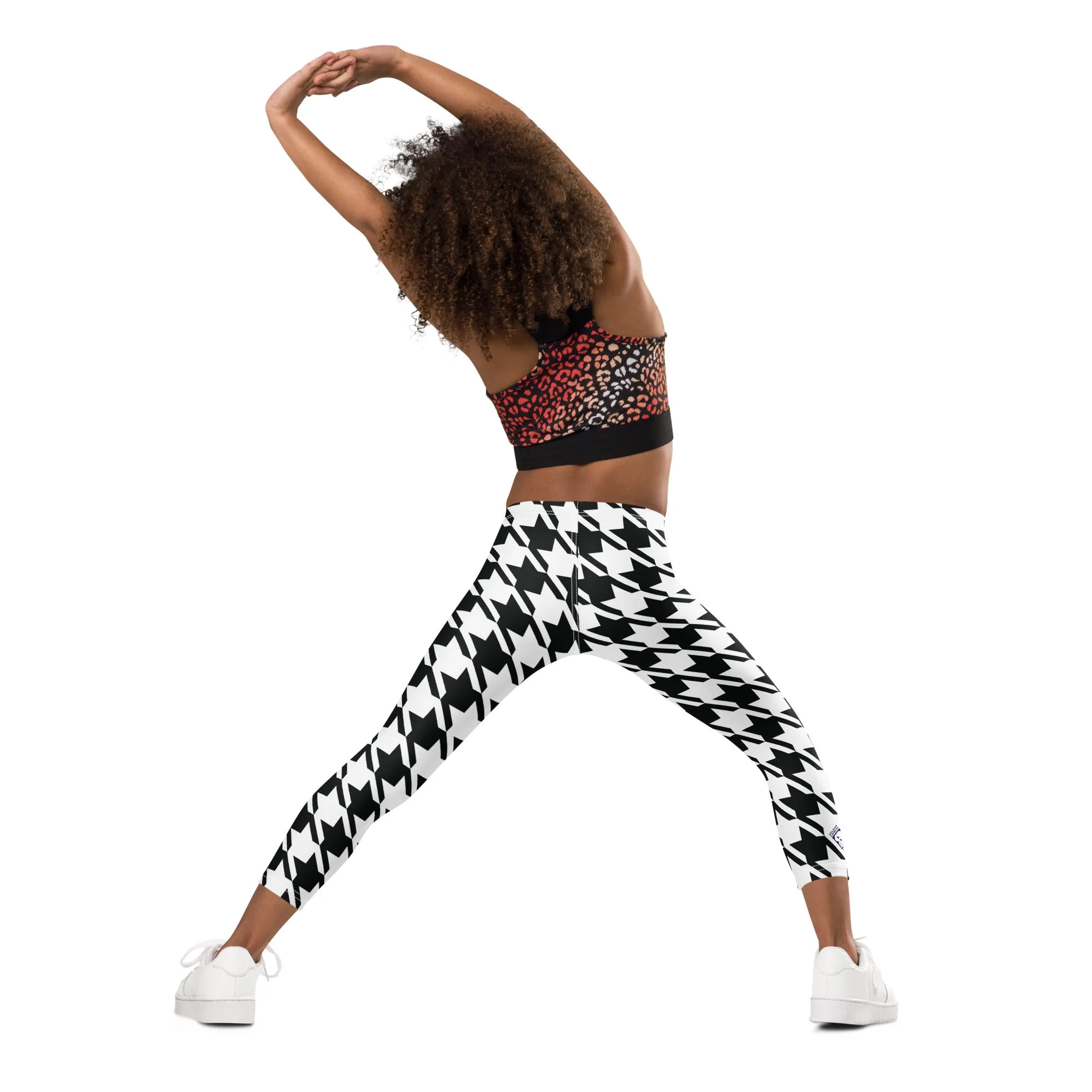 Stylish Support: Girl's Houndstooth Yoga Pants for Athletic Workouts