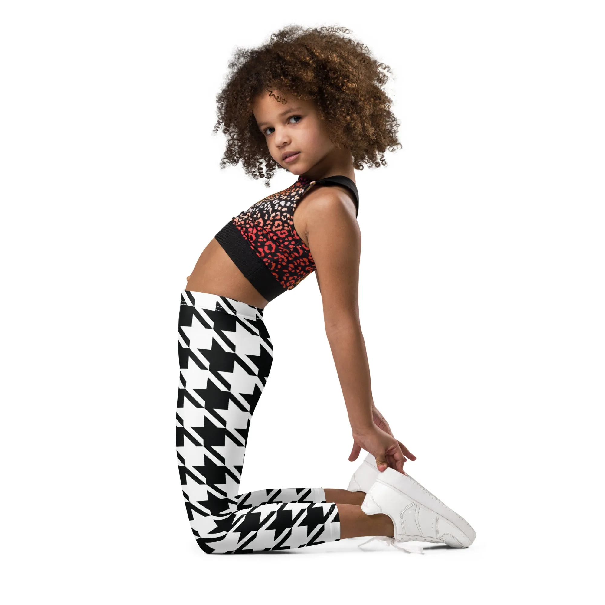 Stylish Support: Girl's Houndstooth Yoga Pants for Athletic Workouts