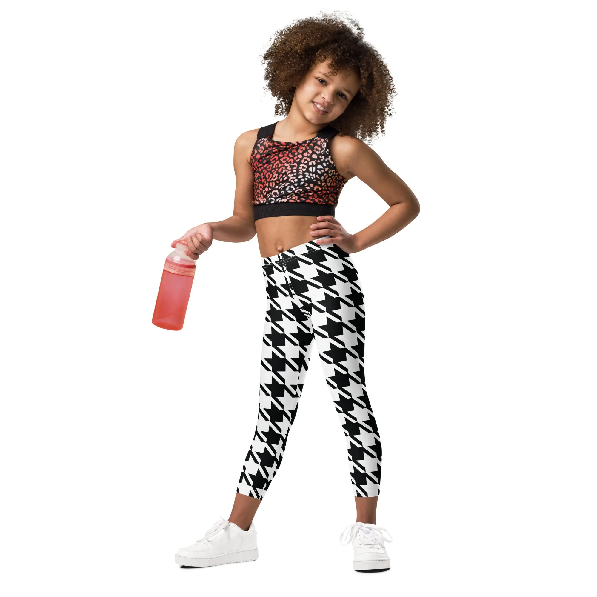 Stylish Support: Girl's Houndstooth Yoga Pants for Athletic Workouts