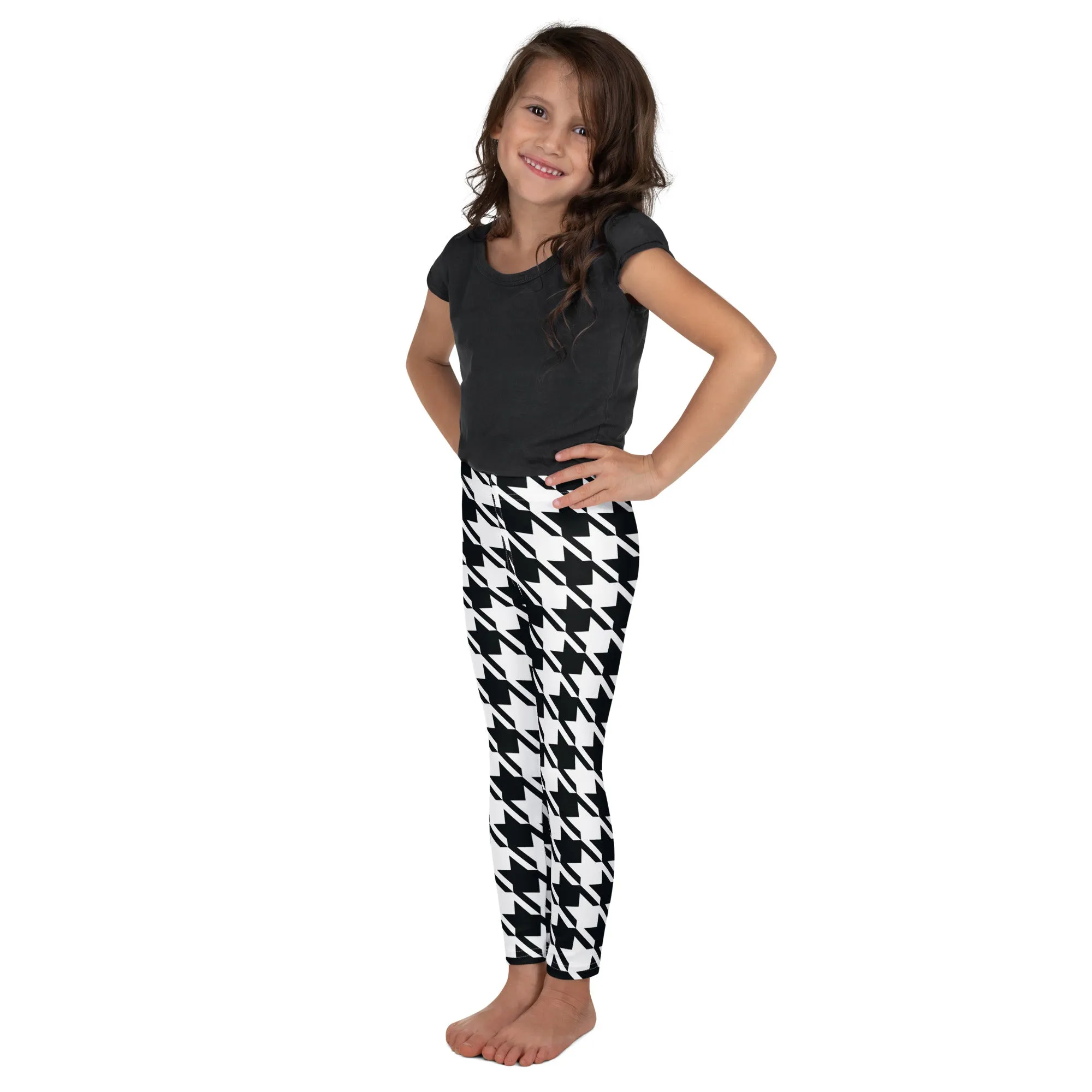 Stylish Support: Girl's Houndstooth Yoga Pants for Athletic Workouts