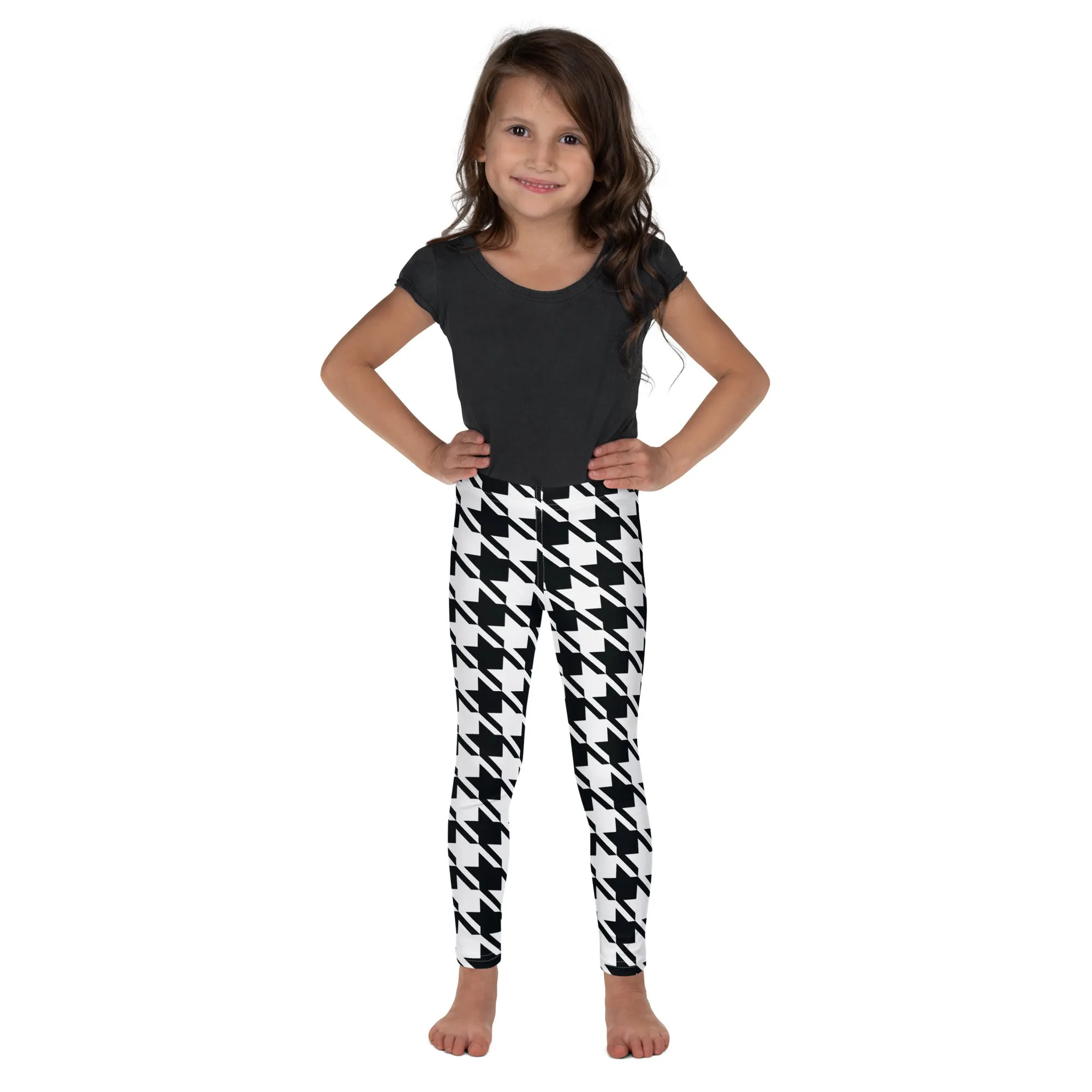 Stylish Support: Girl's Houndstooth Yoga Pants for Athletic Workouts