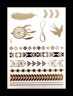 Temporary Flash Tattoos - Presence (Metallic Gold, Silver & Black)