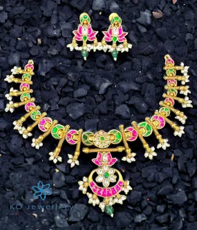 The Nirmal Lotus Silver Kundan-Jadau Necklace & Earrings