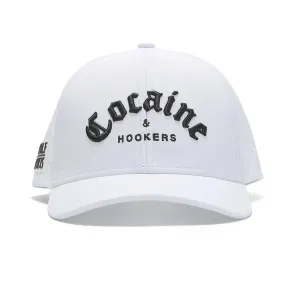 TOUR PRO Cocaine & Hookers Golf Hat in White with Curved Brim