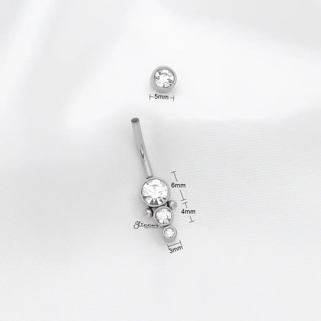 Triple CZ Round Cluster Belly Button Navel Ring - Silver