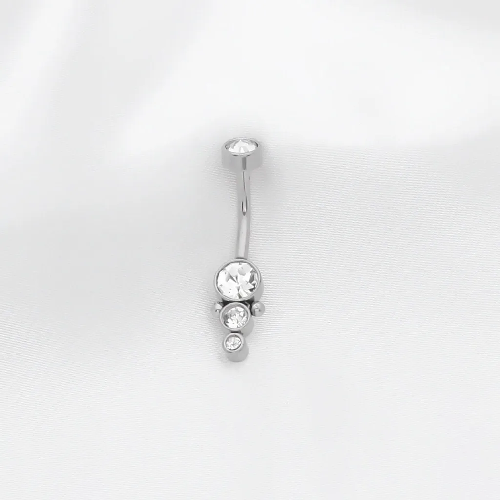 Triple CZ Round Cluster Belly Button Navel Ring - Silver